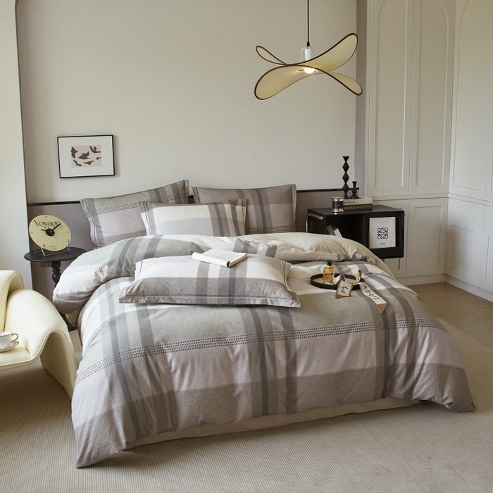 91家纺网 家纺一手货源 找家纺 沐白家居 2025新款全棉生态磨毛四件套云途-灰