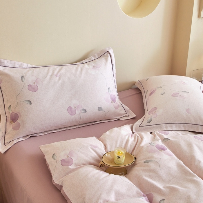 91家纺网 家纺一手货源 找家纺 沐白家居 2025新款全棉生态磨毛四件套春暖花开-紫