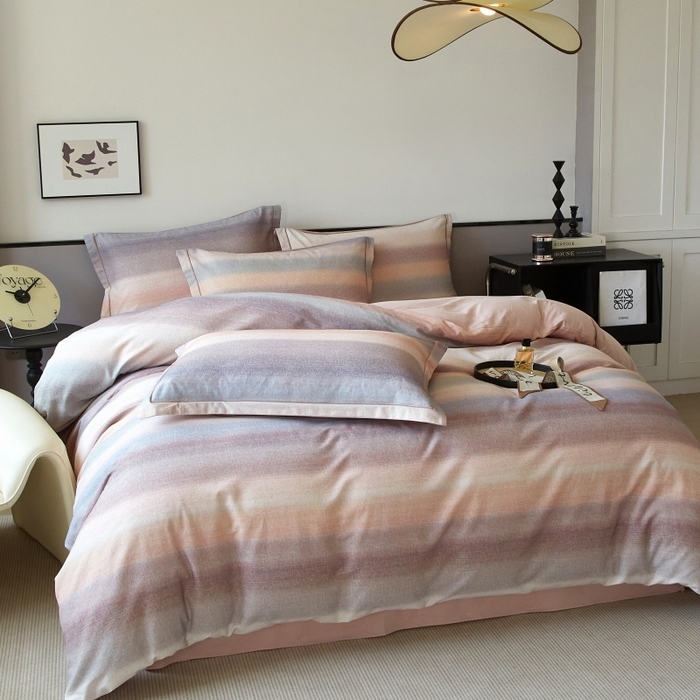 91家纺网 家纺一手货源 找家纺 沐白家居 2025新款全棉生态磨毛四件套简希-豆沙