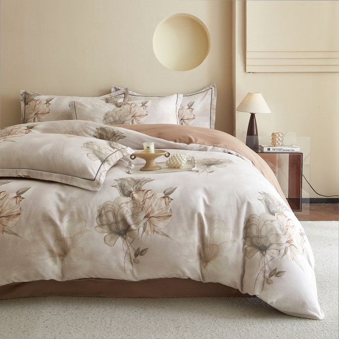 91家纺网 家纺一手货源 找家纺 沐白家居 2025新款全棉生态磨毛四件套悠然-咖