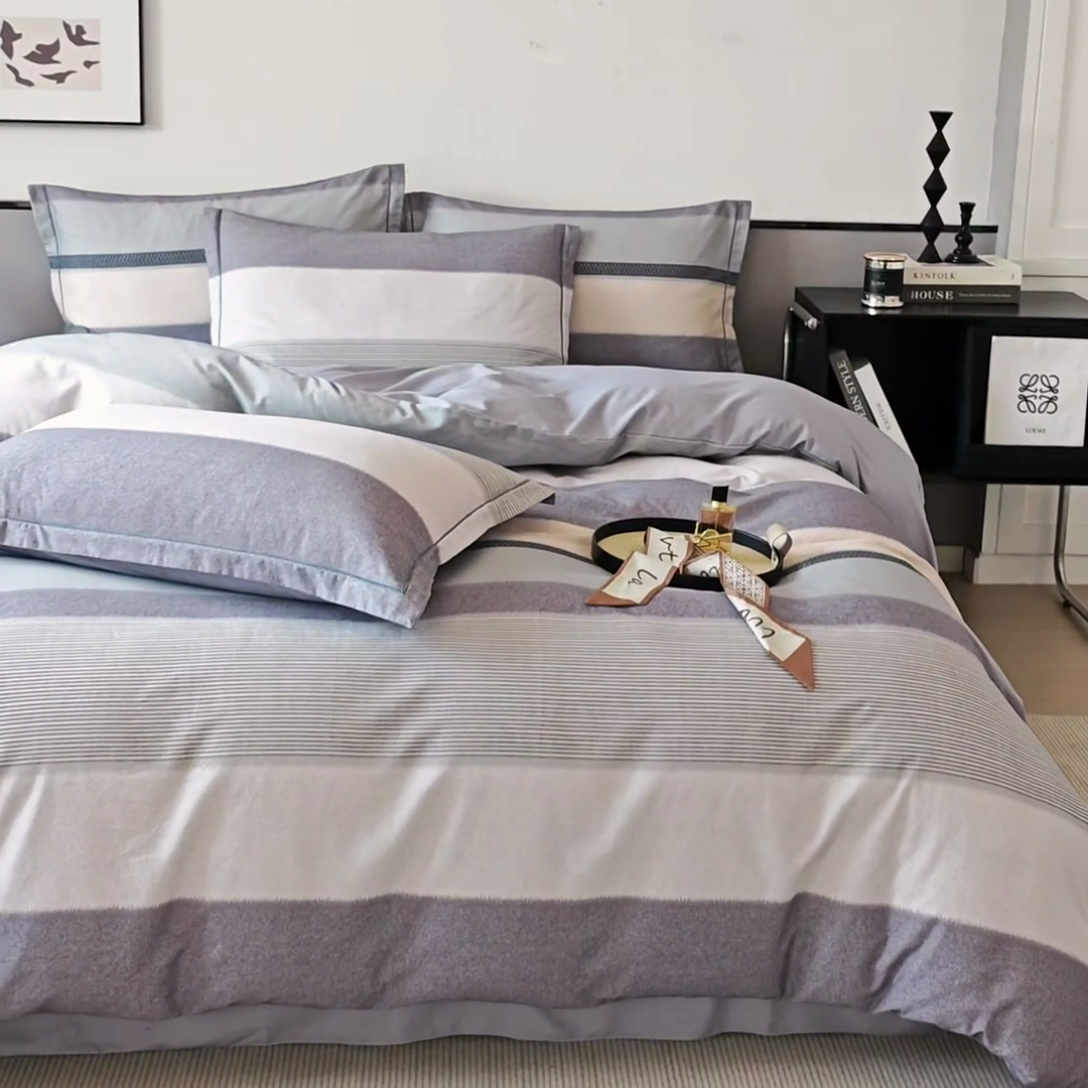 91家纺网 家纺一手货源 找家纺 沐白家居 2025新款全棉生态磨毛四件套如初-蓝灰