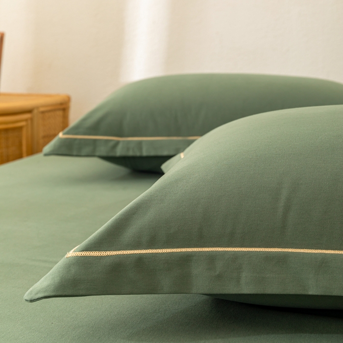 91家纺网 家纺一手货源 找家纺 2025新款A类100%全棉纯色加厚磨毛枕套+床单单件/简约组合 磨毛-军绿色