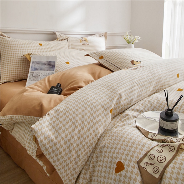 91家纺网 家纺一手货源 找家纺 沐白家居 2025新款全棉生态磨毛四件套旺财多多-米