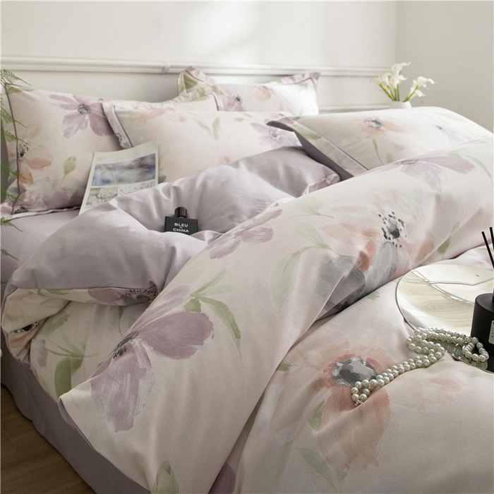 91家纺网 家纺一手货源 找家纺 沐白家居 2025新款全棉生态磨毛四件套叶颜