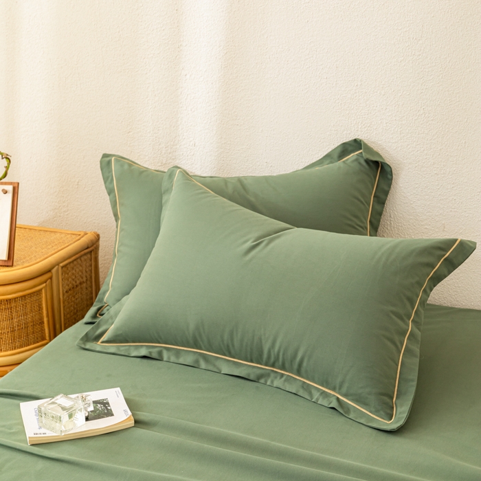 91家纺网 家纺一手货源 找家纺 2025新款A类100%全棉纯色加厚磨毛枕套+床单单件/简约组合 磨毛-军绿色