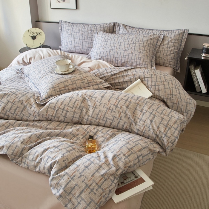 91家纺网 家纺一手货源 找家纺 沐白家居 2025新款全棉生态磨毛四件套追影-驼