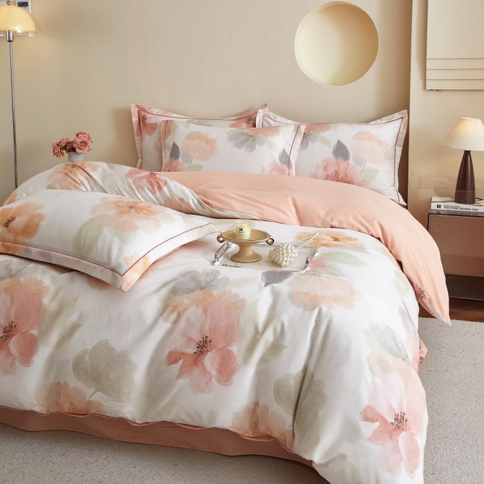 91家纺网 家纺一手货源 找家纺 沐白家居 2025新款全棉生态磨毛四件套夕雾