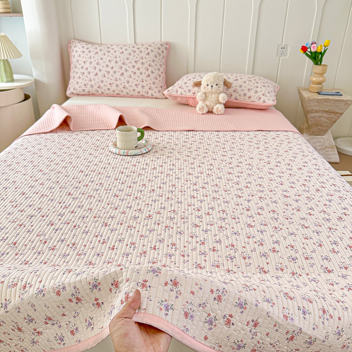 91家纺网 家纺一手货源 找家纺 橘夏家纺 2025新款全棉床盖三件套 十里飘香