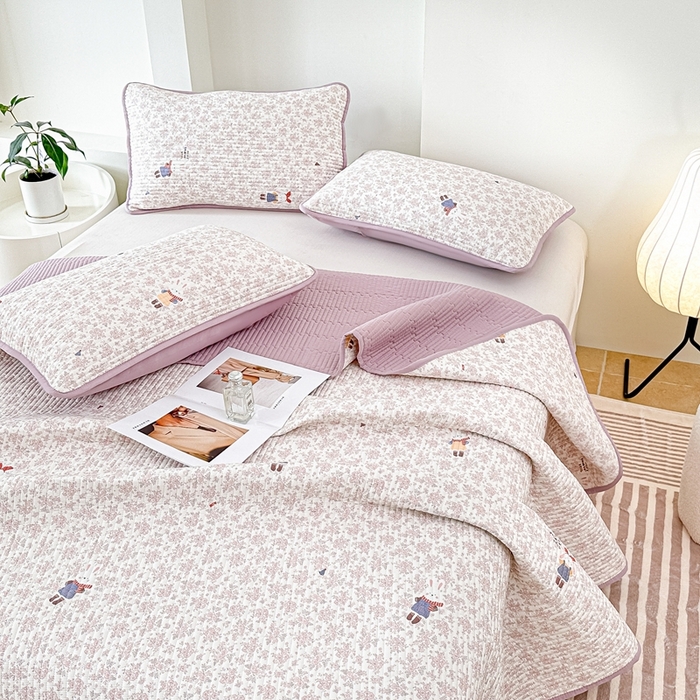 91家纺网 家纺一手货源 找家纺 橘夏家纺 2025新款全棉床盖三件套 妮可兔