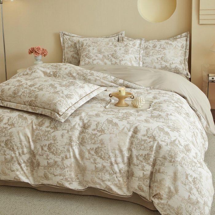 91家纺网 家纺一手货源 找家纺 沐白家居 2025新款全棉生态磨毛四件套浮生