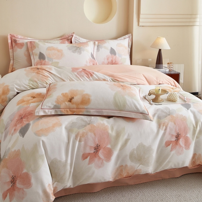 91家纺网 家纺一手货源 找家纺 沐白家居 2025新款全棉生态磨毛四件套夕雾