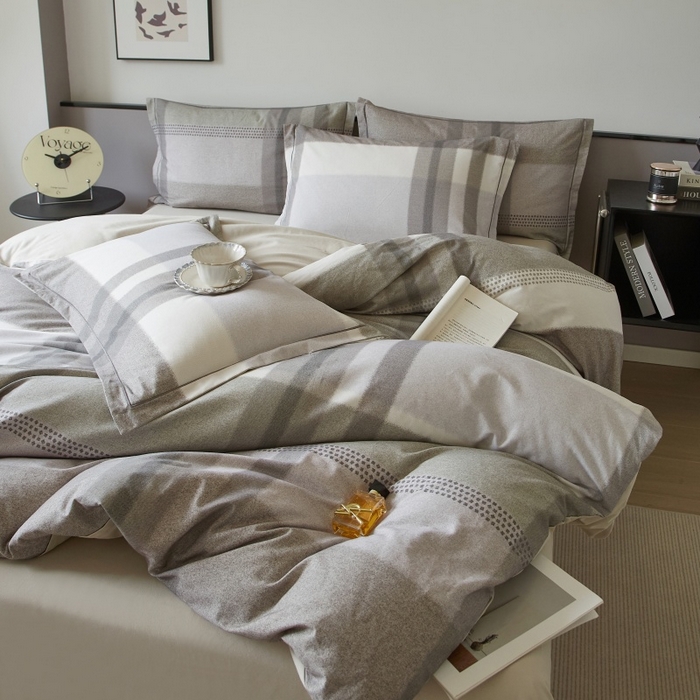 91家纺网 家纺一手货源 找家纺 沐白家居 2025新款全棉生态磨毛四件套云途-灰