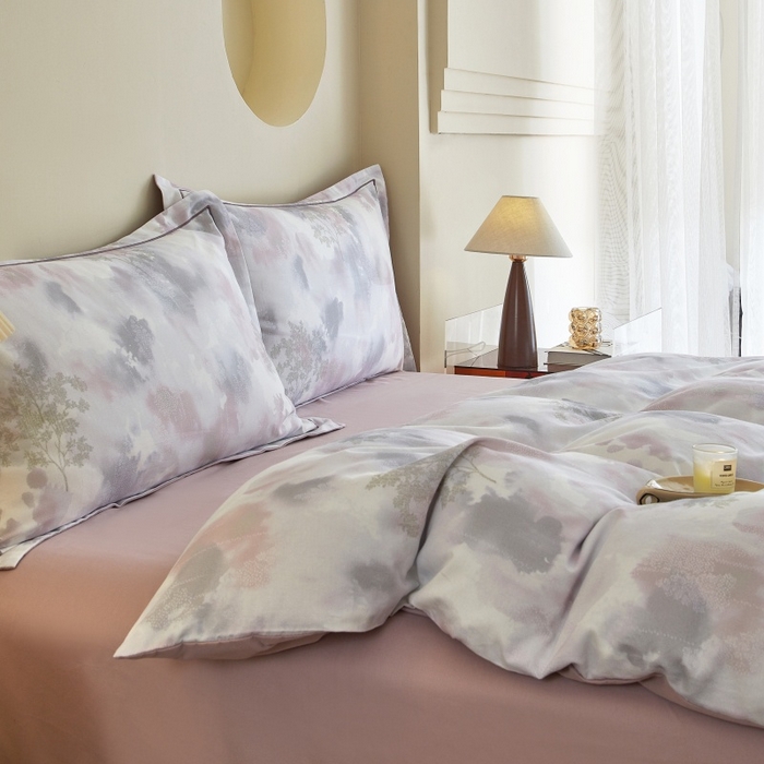 91家纺网 家纺一手货源 找家纺 沐白家居 2025新款全棉生态磨毛四件套幻影-粉