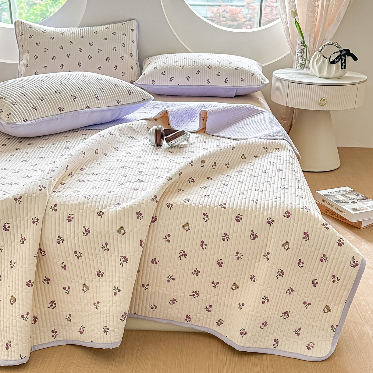 91家纺网 家纺一手货源 找家纺 橘夏家纺 2025新款全棉床盖三件套 樱桃小熊