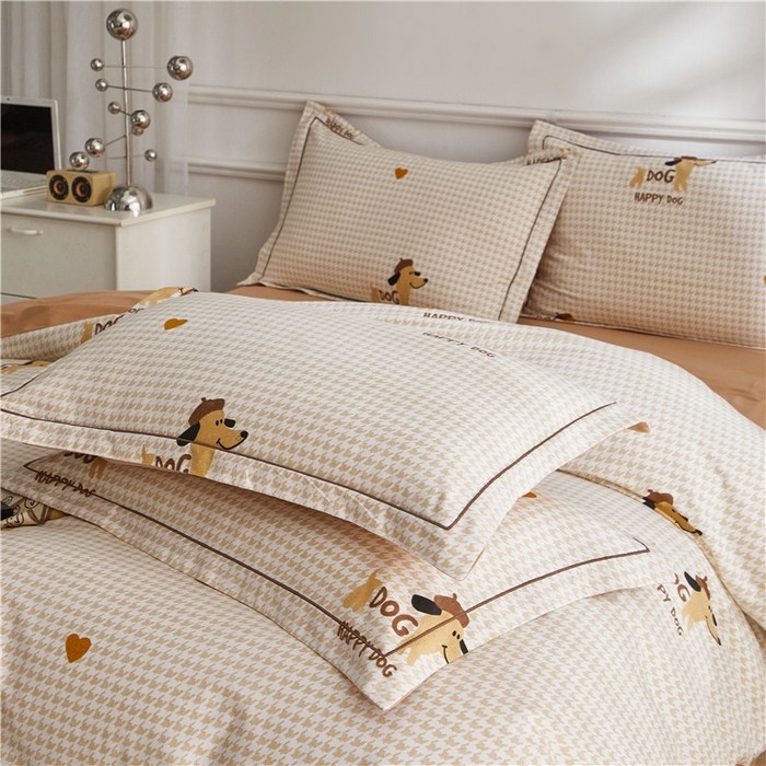 91家纺网 家纺一手货源 找家纺 沐白家居 2025新款全棉生态磨毛四件套旺财多多-米