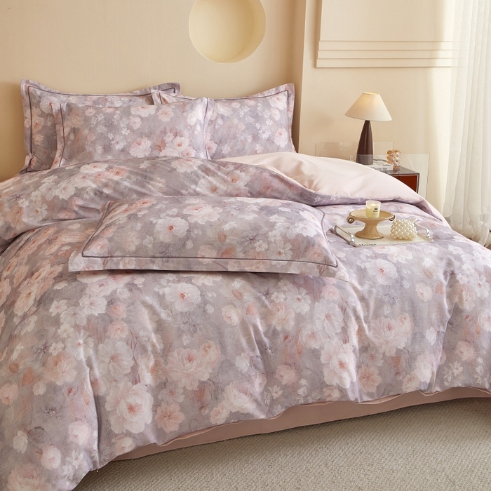 91家纺网 家纺一手货源 找家纺 沐白家居 2025新款全棉生态磨毛四件套花千朵-粉