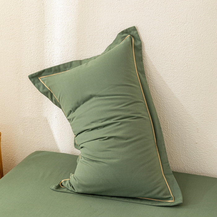 91家纺网 家纺一手货源 找家纺 2025新款A类100%全棉纯色加厚磨毛枕套+床单单件/简约组合 磨毛-军绿色