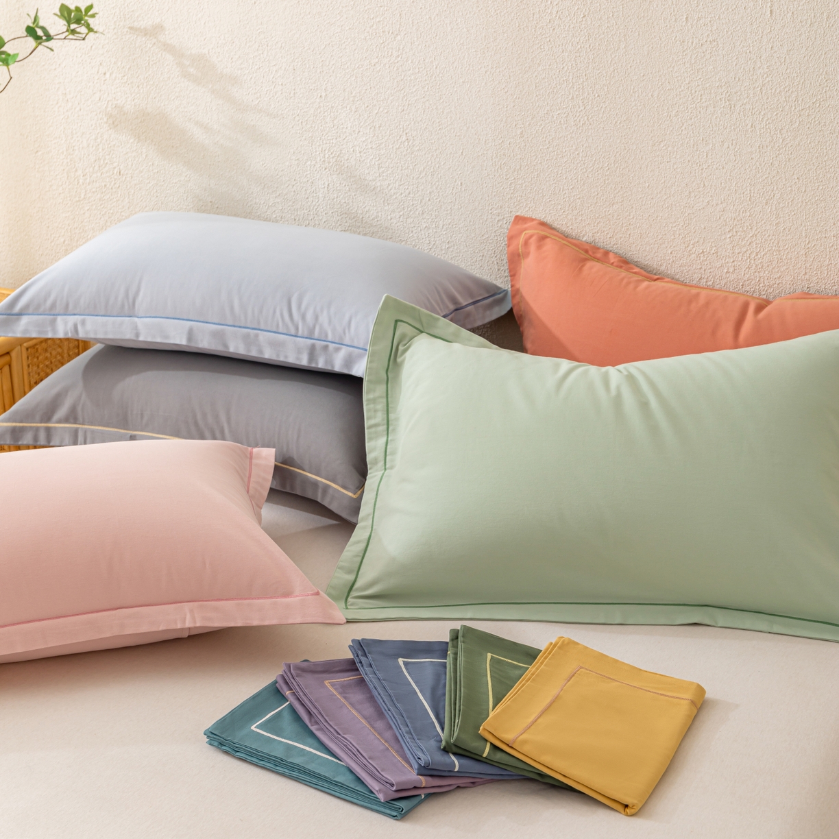 91家纺网 家纺一手货源 找家纺 （总）百寐 2025新款A类100%全棉纯色加厚磨毛加大50*80枕套40*60/48*74枕芯保护套