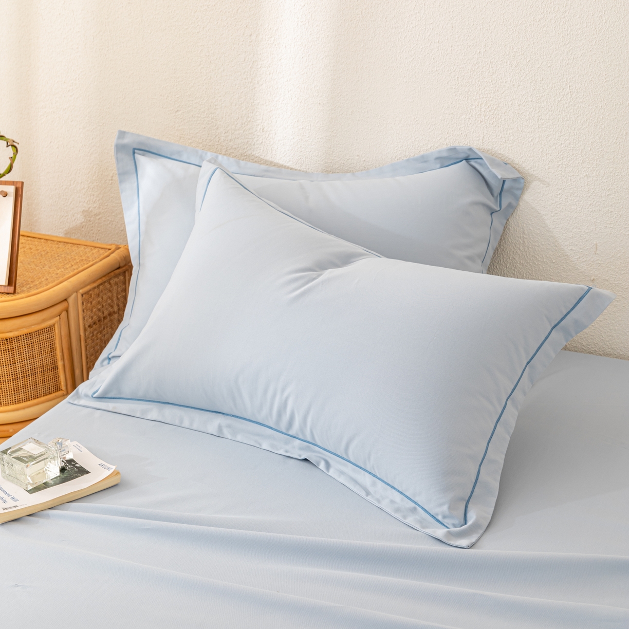 91家纺网 家纺一手货源 找家纺 百寐 2025新款A类100%全棉纯色加厚磨毛加大50*80枕套40*60/48*74枕芯保护套 磨毛-晴空蓝