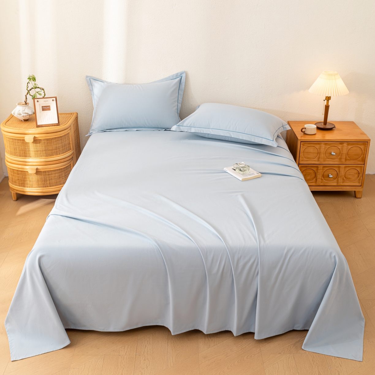 91家纺网 家纺一手货源 找家纺 百寐 2025新款A类100%全棉纯色加厚磨毛加大50*80枕套40*60/48*74枕芯保护套 磨毛-晴空蓝