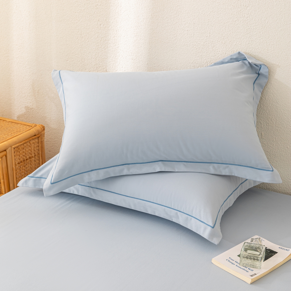 91家纺网 家纺一手货源 找家纺 百寐 2025新款A类100%全棉纯色加厚磨毛加大50*80枕套40*60/48*74枕芯保护套 磨毛-晴空蓝