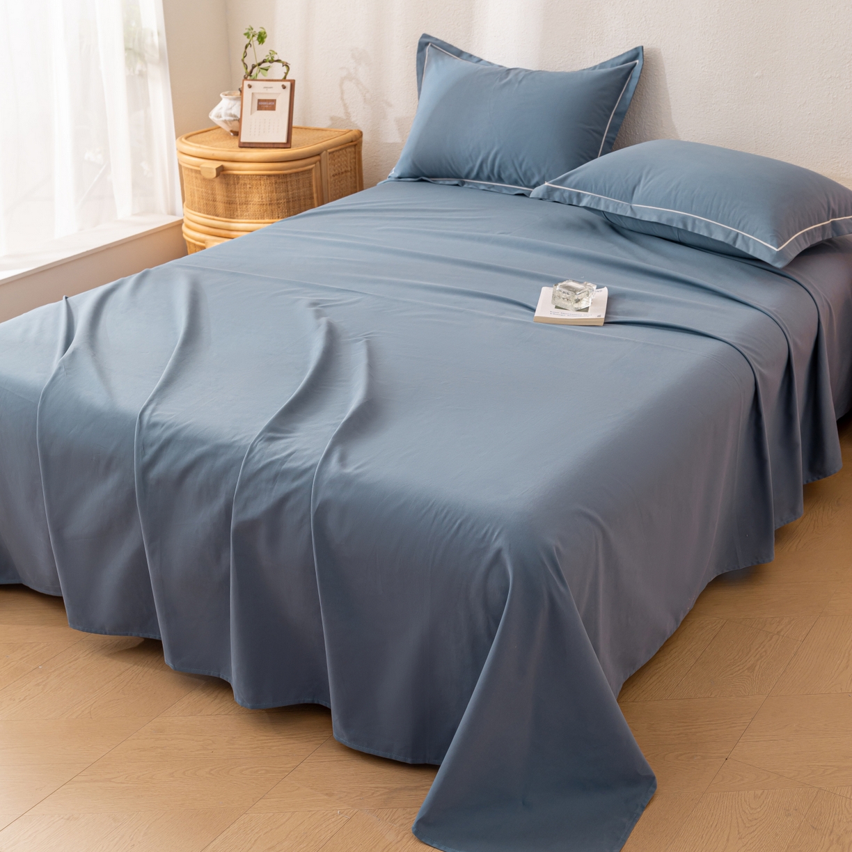 91家纺网 家纺一手货源 找家纺 百寐 2025新款A类100%全棉纯色加厚磨毛加大50*80枕套40*60/48*74枕芯保护套 磨毛-星光蓝