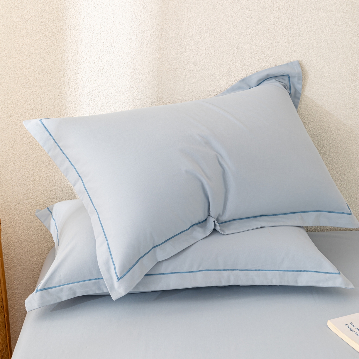 91家纺网 家纺一手货源 找家纺 百寐 2025新款A类100%全棉纯色加厚磨毛加大50*80枕套40*60/48*74枕芯保护套 磨毛-晴空蓝