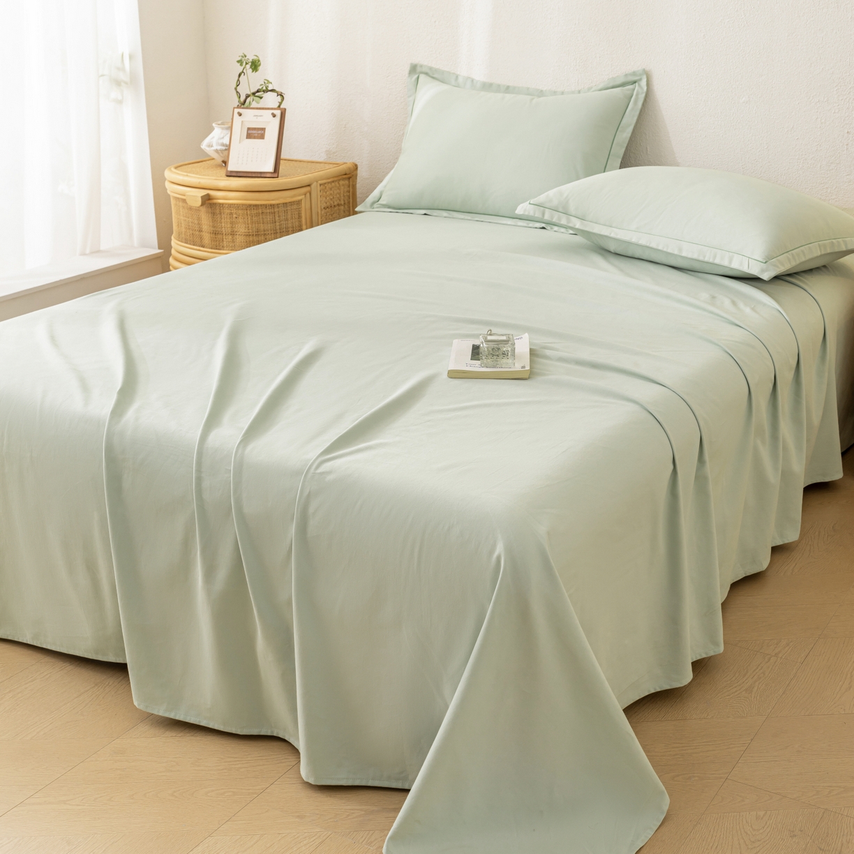 91家纺网 家纺一手货源 找家纺 百寐 2025新款A类100%全棉纯色加厚磨毛加大50*80枕套40*60/48*74枕芯保护套 磨毛-薄荷绿