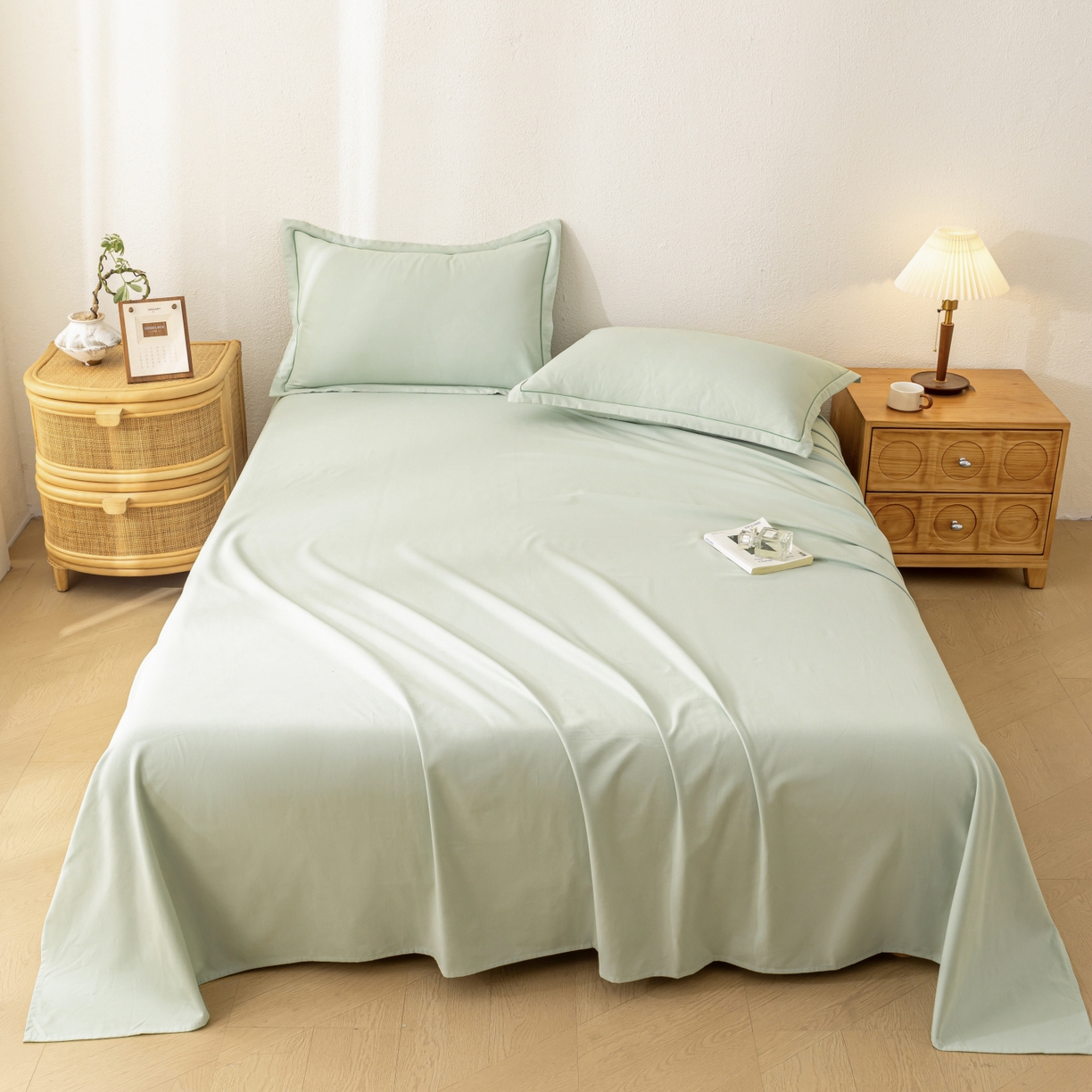 91家纺网 家纺一手货源 找家纺 百寐 2025新款A类100%全棉纯色加厚磨毛加大50*80枕套40*60/48*74枕芯保护套 磨毛-薄荷绿