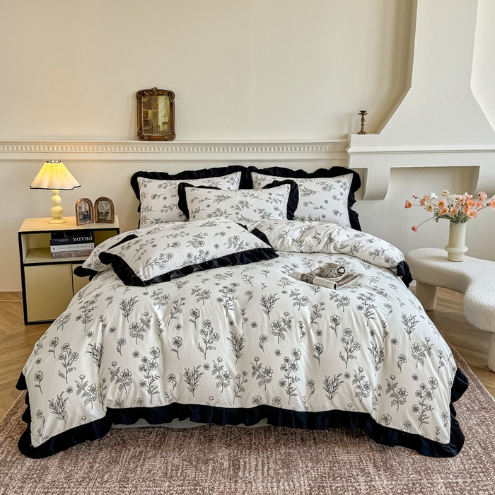 91家纺网 家纺一手货源 找家纺 （总）芷凡家纺 2025新款水洗棉双层纱赫本风四件套-风格二