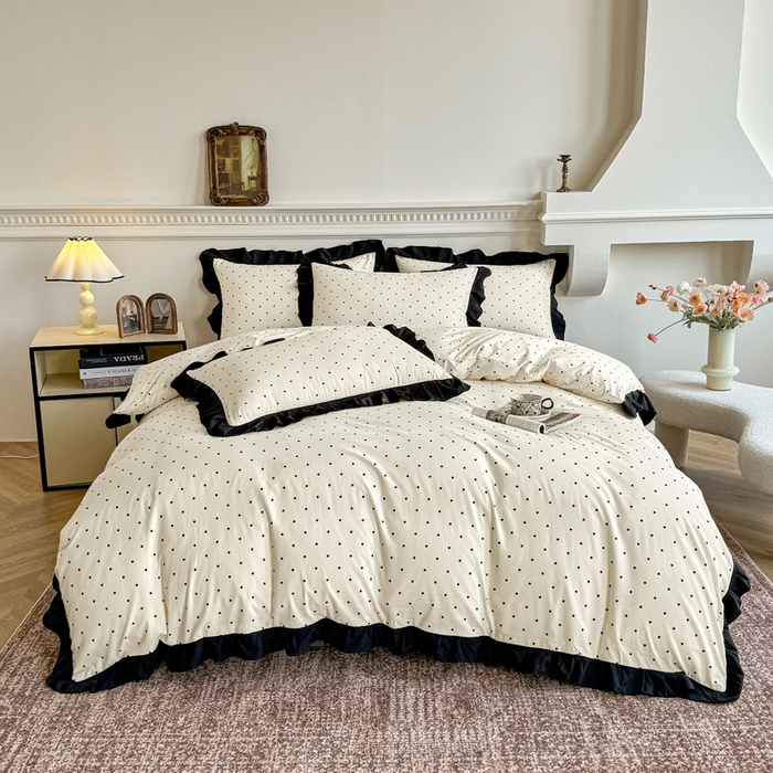 91家纺网 家纺一手货源 找家纺 （总）芷凡家纺 2025新款水洗棉双层纱赫本风四件套-风格二