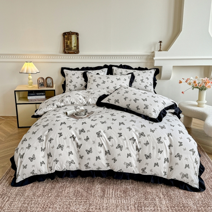 91家纺网 家纺一手货源 找家纺 （总）芷凡家纺 2025新款水洗棉双层纱赫本风四件套-风格二