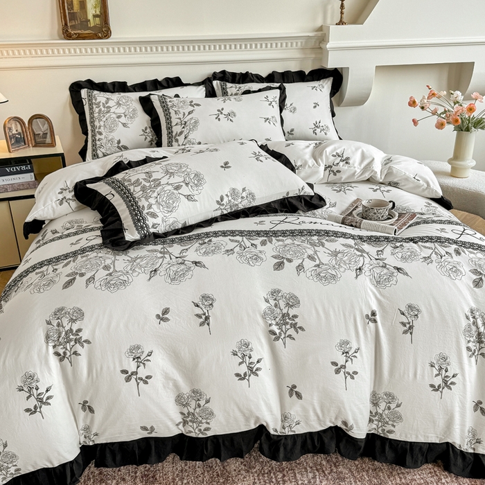 91家纺网 家纺一手货源 找家纺 （总）芷凡家纺 2025新款水洗棉双层纱赫本风四件套-风格二