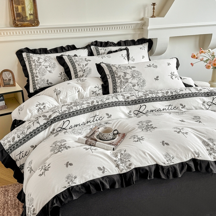 91家纺网 家纺一手货源 找家纺 （总）芷凡家纺 2025新款水洗棉双层纱赫本风四件套-风格二