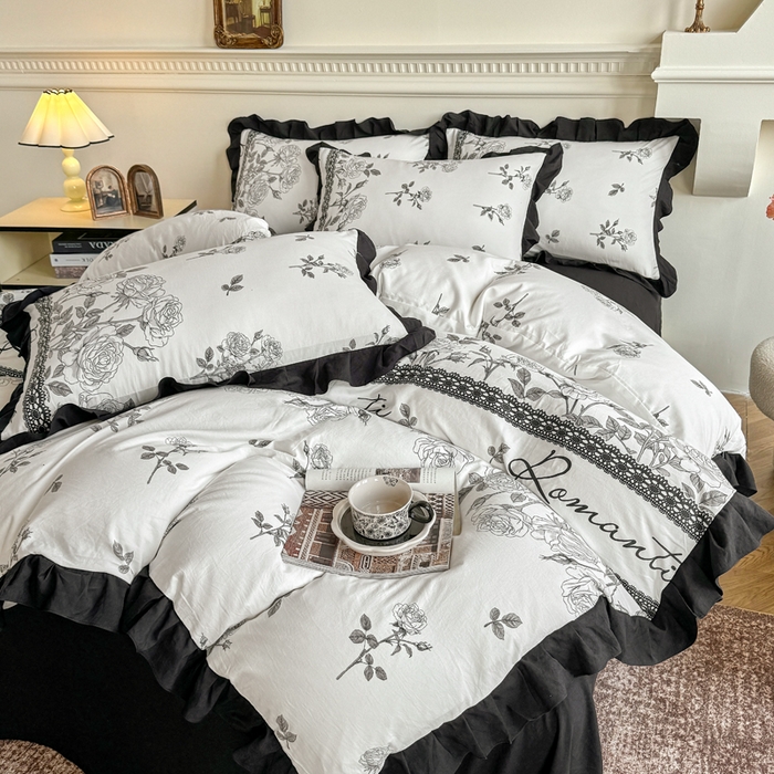 91家纺网 家纺一手货源 找家纺 （总）芷凡家纺 2025新款水洗棉双层纱赫本风四件套-风格二