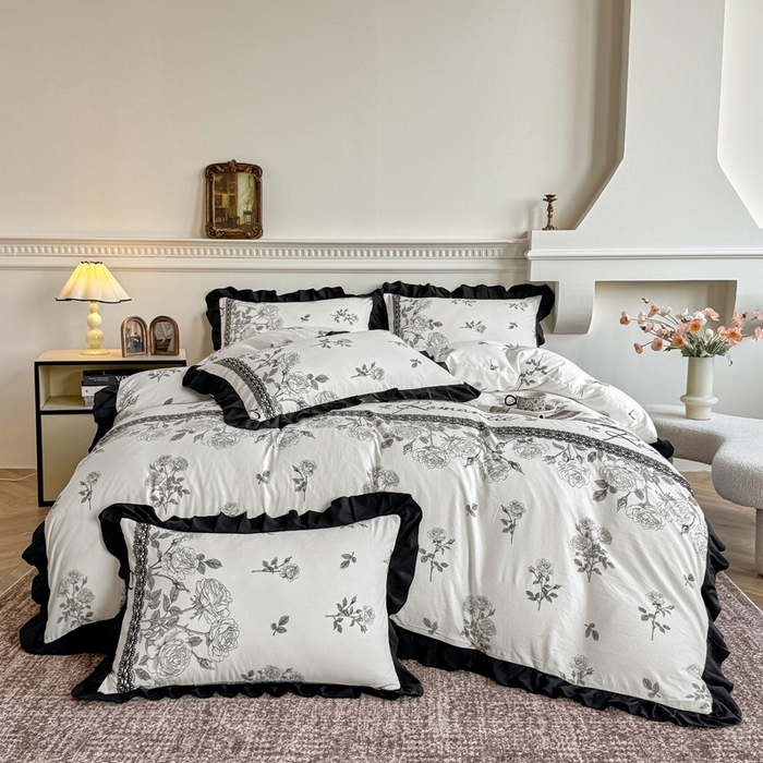 91家纺网 家纺一手货源 找家纺 （总）芷凡家纺 2025新款水洗棉双层纱赫本风四件套-风格二