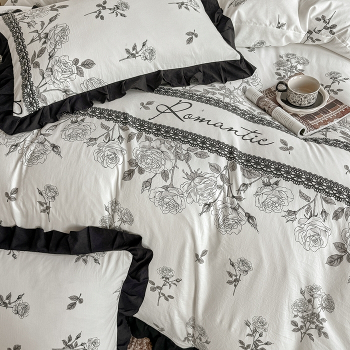 91家纺网 家纺一手货源 找家纺 （总）芷凡家纺 2025新款水洗棉双层纱赫本风四件套-风格二