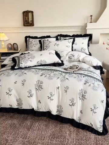 91家纺网 家纺一手货源 找家纺 （总）芷凡家纺 2025新款水洗棉双层纱赫本风四件套-风格二