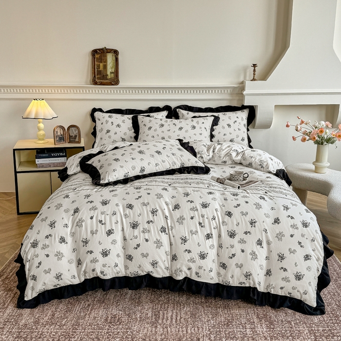 芷凡家纺 2025新款水洗棉双层纱赫本风四件套-风格二 爱翩翩