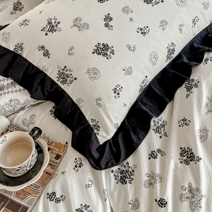 91家纺网 家纺一手货源 找家纺 芷凡家纺 2025新款水洗棉双层纱赫本风四件套-风格二 爱翩翩