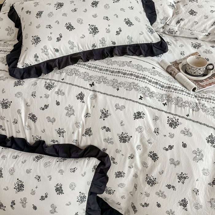 91家纺网 家纺一手货源 找家纺 芷凡家纺 2025新款水洗棉双层纱赫本风四件套-风格二 爱翩翩