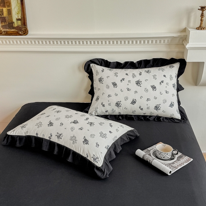 91家纺网 家纺一手货源 找家纺 芷凡家纺 2025新款水洗棉双层纱赫本风四件套-风格二 爱翩翩