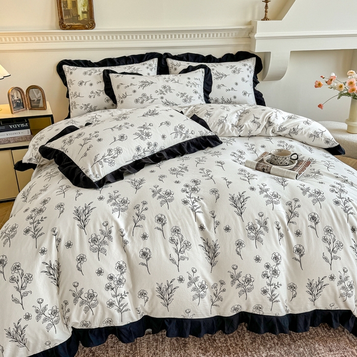 91家纺网 家纺一手货源 找家纺 芷凡家纺 2025新款水洗棉双层纱赫本风四件套-风格二 爱枝蔓