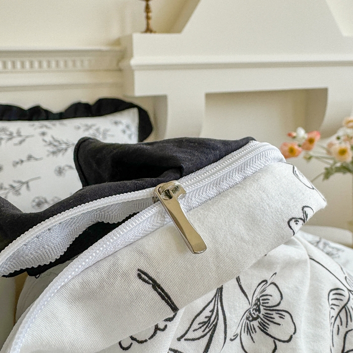 91家纺网 家纺一手货源 找家纺 芷凡家纺 2025新款水洗棉双层纱赫本风四件套-风格二 爱枝蔓