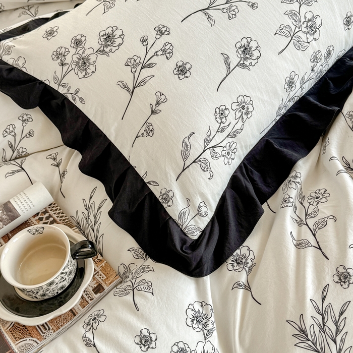 91家纺网 家纺一手货源 找家纺 芷凡家纺 2025新款水洗棉双层纱赫本风四件套-风格二 爱枝蔓