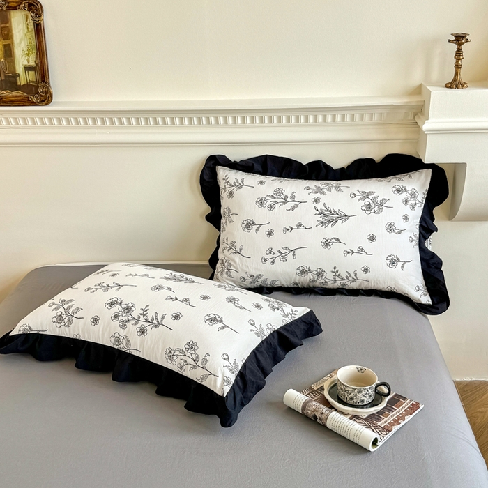 91家纺网 家纺一手货源 找家纺 芷凡家纺 2025新款水洗棉双层纱赫本风四件套-风格二 爱枝蔓