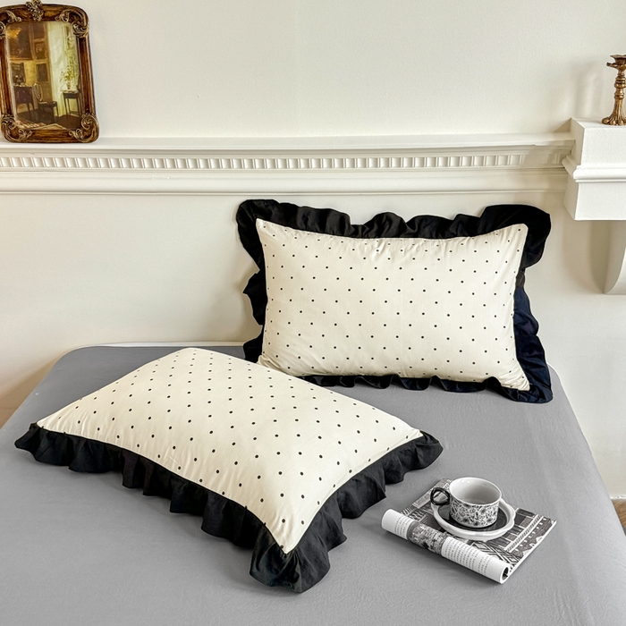 91家纺网 家纺一手货源 找家纺 芷凡家纺 2025新款水洗棉双层纱赫本风四件套-风格二 波点-米