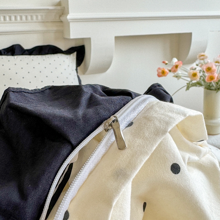 91家纺网 家纺一手货源 找家纺 芷凡家纺 2025新款水洗棉双层纱赫本风四件套-风格二 波点-米