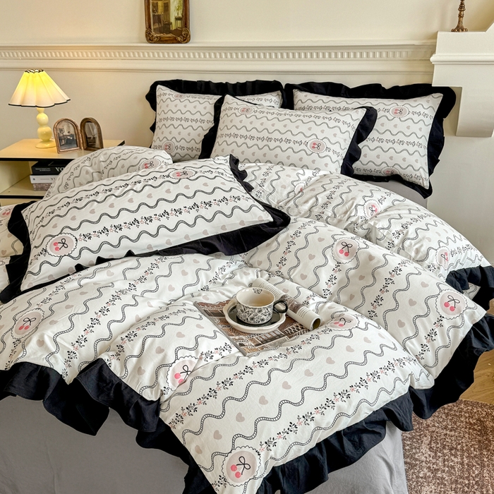 91家纺网 家纺一手货源 找家纺 芷凡家纺 2025新款水洗棉双层纱赫本风四件套-风格二 波纹