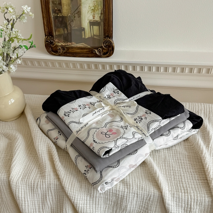 91家纺网 家纺一手货源 找家纺 芷凡家纺 2025新款水洗棉双层纱赫本风四件套-风格二 波纹